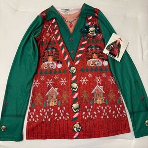 Festive Green and Red Ugly Christmas Sweater/Long Sleeve Shirt